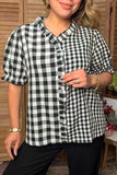 Western checkered patchwork ruffle short sleeve women's boutique blouse HQ17777