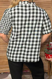 Western checkered patchwork ruffle short sleeve women's boutique blouse HQ17777