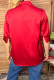 Western burgundy silky puff sleeve women's boutique blouse Southern Stitch HQ17781