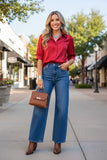 Western burgundy silky puff sleeve women's boutique blouse Southern Stitch HQ17781