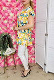 Women's short sleeve t-shirt suppliers Floral printed w/ruffle sleeve & bottom HX5620 (FS9)