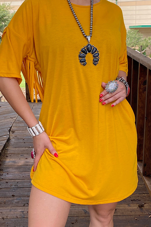GJQ13217 Mustard yellow short women dress w/back fringe tassel L (US 12-14 ) GJQ13217 Mustard yellow short women dress w/back fringe tassel L (US 12-14 )