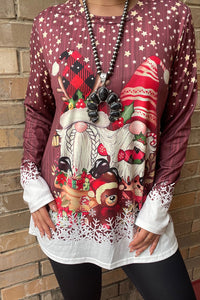 GNOMES CHRISTMAS PRINTED L/SLEEVE TOP DLH13840