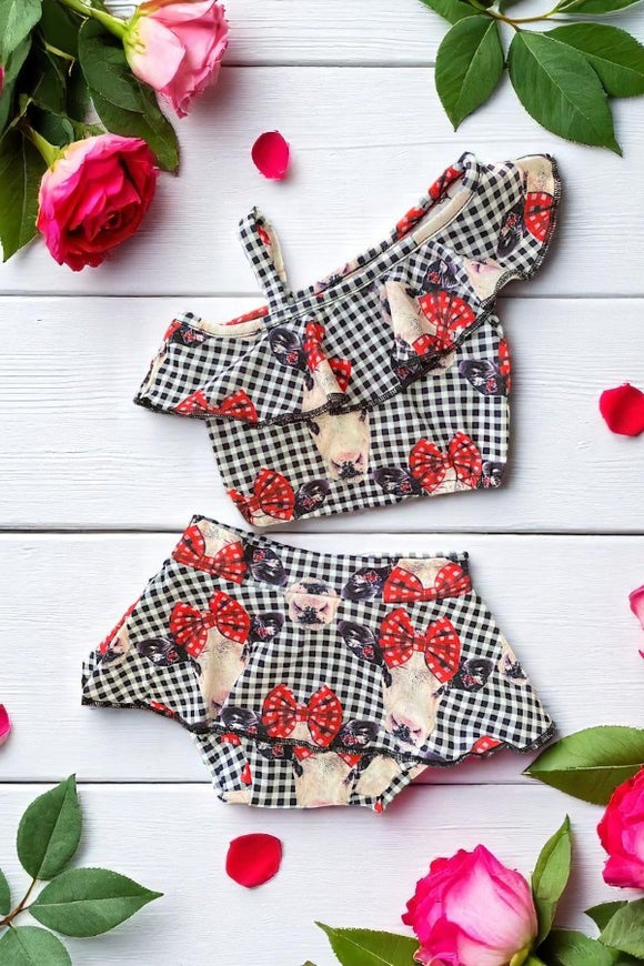 Shop White and black checkered heifer printed 2pcs baby set XCH0999-9H