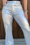 Plus size women pant wholesale Silver metallics straight leg high waist pants BQ13305 IS22