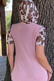 GJQ10437-2 Baby Pink/Cow printed hoodie top