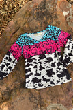 XCH0011-1H Cow & Leopard & Floral printed long sleeve girls top