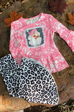 XCH0015-15H Santa clause leopard printed 2ppc girls sets