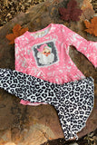 XCH0015-15H Santa clause leopard printed 2ppc girls sets
