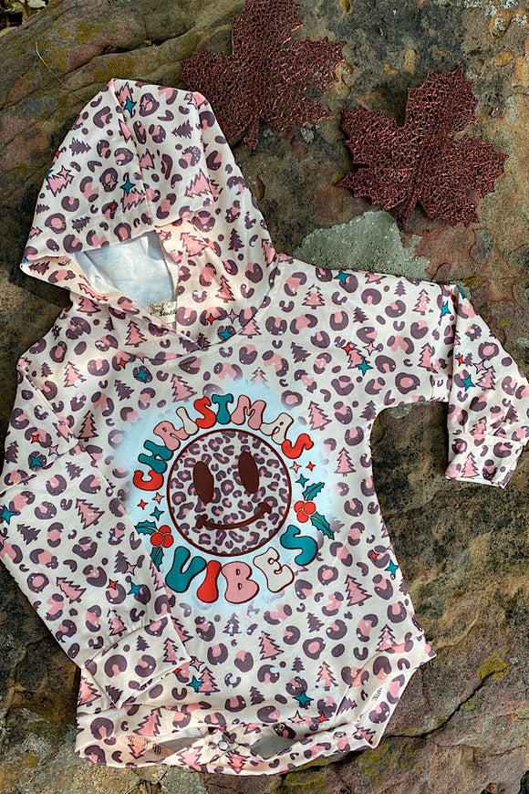 XCH0012-12H Christmas vibes,Leopard printed baby onesie w/hoodie