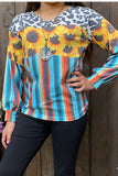 XCH0011-3H  COW & MULTI COLOR  GIRL PRINT  LONG SLEEVE TOP