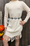 DLH2510 Ivory knit long sleeve girls sweater dress w/tassel