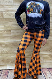 Wholesale fall pumpkin prints orange checkered pant girls sets XCH0015-5H 9S6