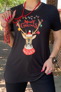 Black Merry Christmas reindeer w/ornaments t-shirt DLH10321