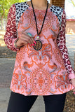 XCH13959 PINK PAISLEY TOP WITH LEOPARD LONG SLEEVE