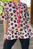 XCH13998  TAN & PINK LEOPARD SHORT SLEEVE TOP (ES5)