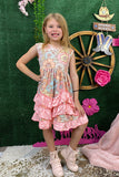 Floral printed sleeveless dress w/polka dot ruffle 12413MZ (A1S4)