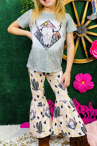 Bull skull & cactus 2pcs girl set 1142WY