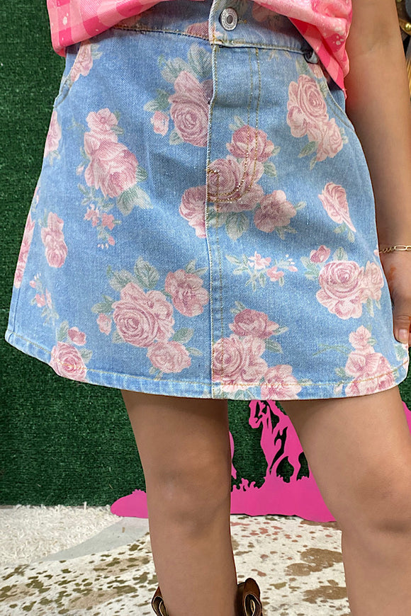 230134M Blue w/roses printed little girl skirt
