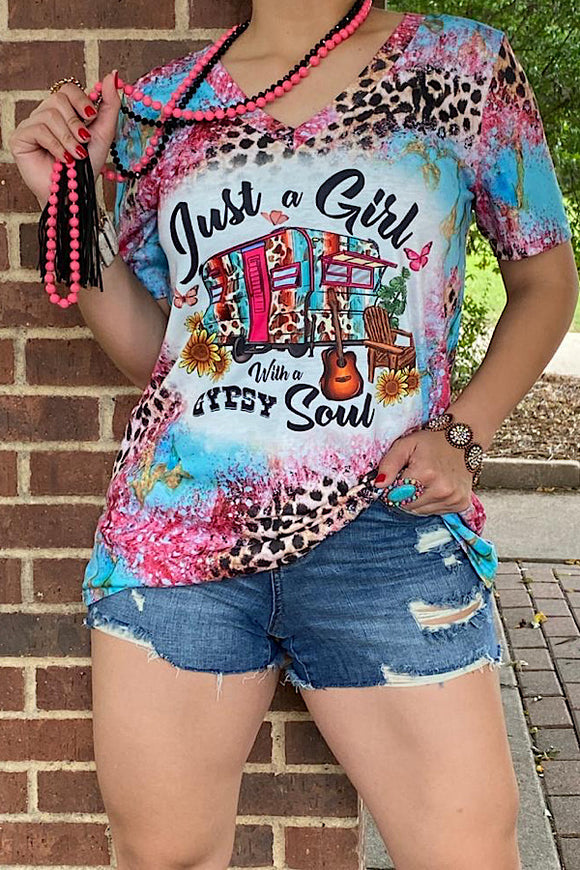 XCH13411 JUST A GIRL WITH A GYPSY SOUL printed t-shirt