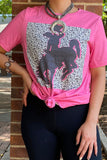Western PINK TOP W/ BRONC RIDER GRAPHIC Women T-shirt XCH14127 CS8