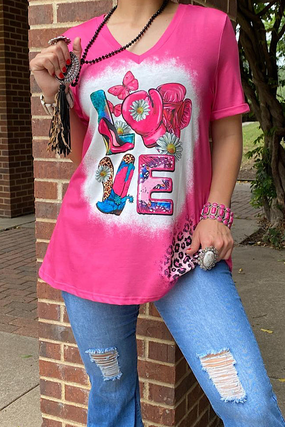 XCH13490C LOVE pink girl power printed t-shirt