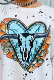XCH13999 Western bull skull print white long sleeve sweatshirt