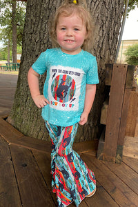 WHEN THE GOING GETS TOUGH COWBOY UP printed 2pcs girl set