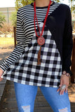 Checkered & striped & black color block long sleeve top GJQ10343 (ES11)