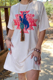 Cowboy riding a horse beige printed dress XCH13464 HS2 HS3