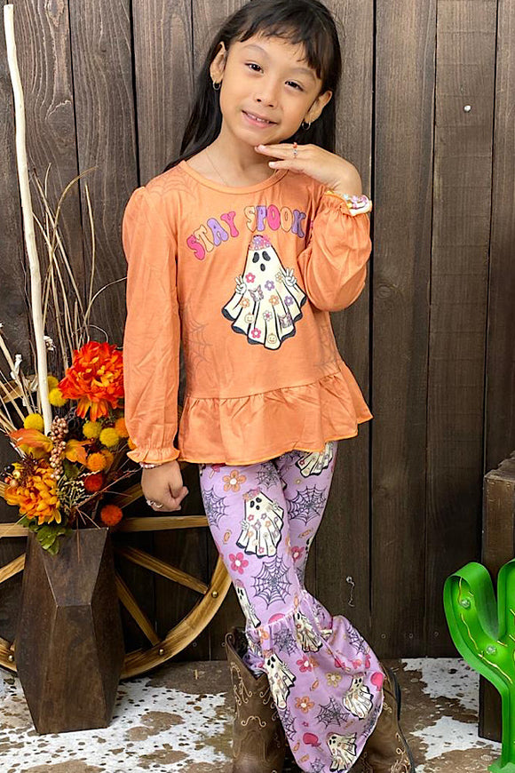 XCH0010-13H STAY SPOOKY hippie ghost printed 2pcs girl set
