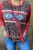 XCH14285 Aztec,leopard printed long sleeve top
