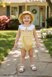 Yellow & white checkers baby romper w/embroidery details & hat included DLH2351 A13S4