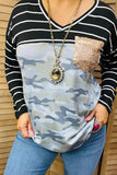 YMY9868 Wholesale camo/striped printed long sleeve women top (ES11)