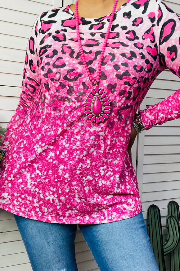 XCH14428 Pink Leopard printed , long sleeve .