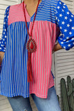Women's blouse wholesaler 4th of July striped top with stars on the sleeves GJQ14720 (DS9)