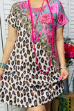XCH14371 Leopard Dress with pockets and pink flowers /gold.