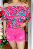 Women's shorts wholesale fuchsia ripped denim fabric & pockets J152