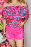 Women's shorts wholesale fuchsia ripped denim fabric & pockets J152