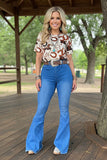 Western blue denim elastic waist band bell bottom women's boutique jeans J515 IS22
