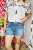 Women's shorts wholesale Blue denim shorts w/aqua cactus embroidery J527 IS7