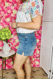 Women's shorts wholesale Blue denim shorts w/aqua cactus embroidery J527 IS7