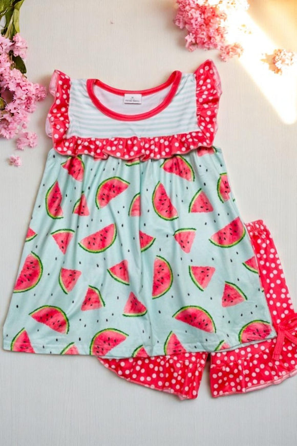 Kids clothing wholesale Watermelon printed girl short set LC0017 (A3S7)