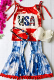 Girls clothing suppliers "USA" tie dye printed 2pc girls set LC003