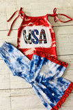 Girls clothing suppliers "USA" tie dye printed 2pc girls set LC003