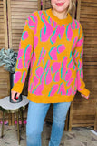 Pink/yellow/teal leopard knitted long sleeve women sweater MY13394