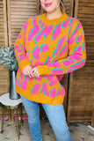 Pink/yellow/teal leopard knitted long sleeve women sweater MY13394