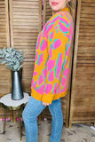 Pink/yellow/teal leopard knitted long sleeve women sweater MY13394