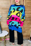 Multi color leopard knitted long sleeve women sweater MY13437