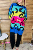 Multi color leopard knitted long sleeve women sweater MY13437